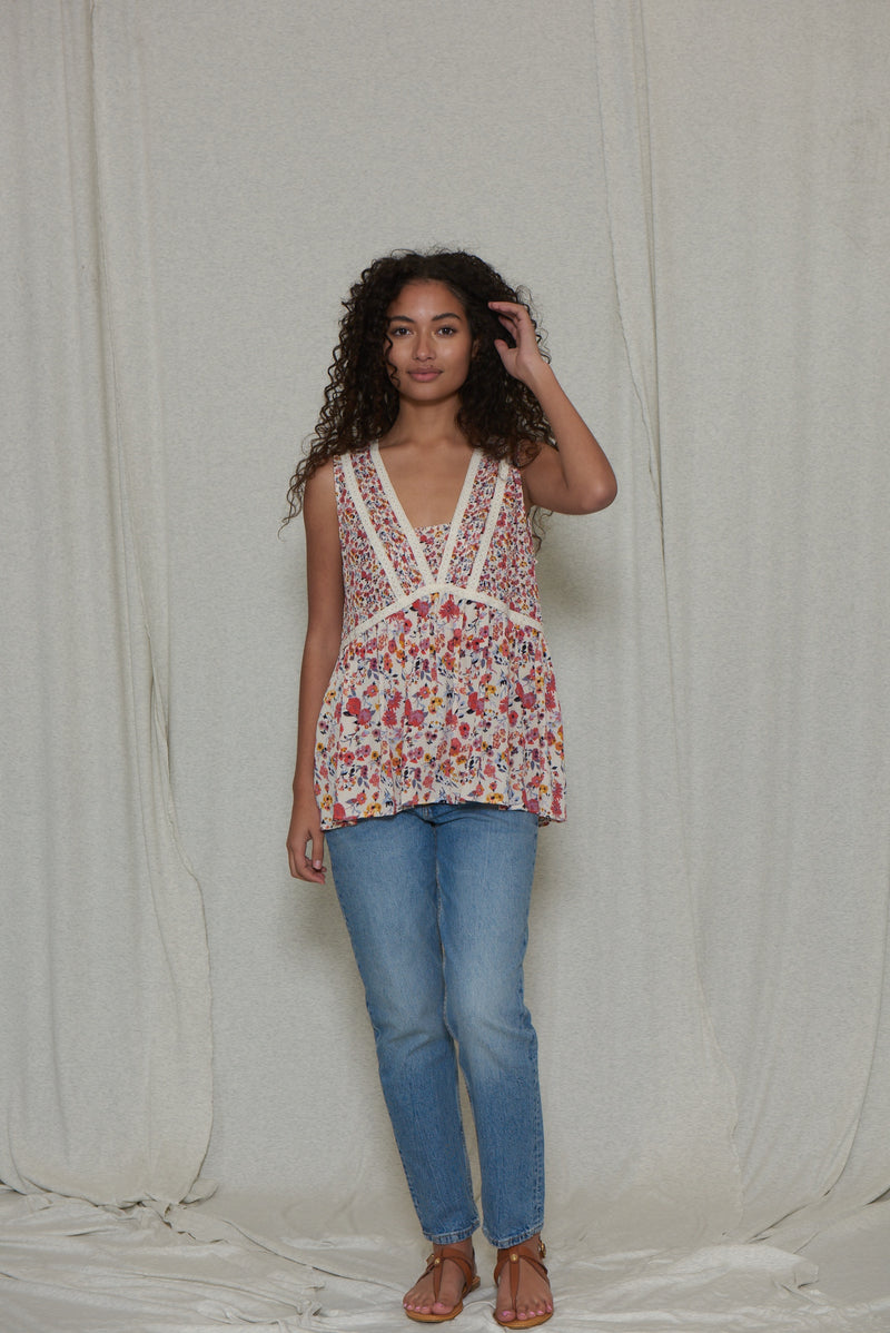 Mixed floral woven tank