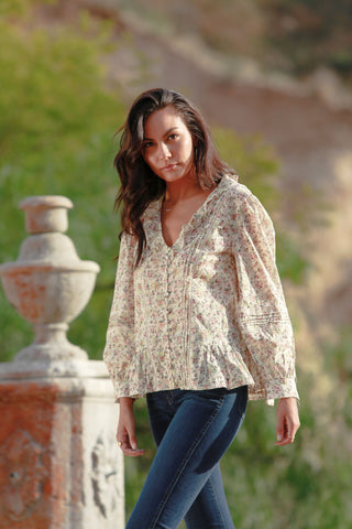 Texture embroidered voile tie top